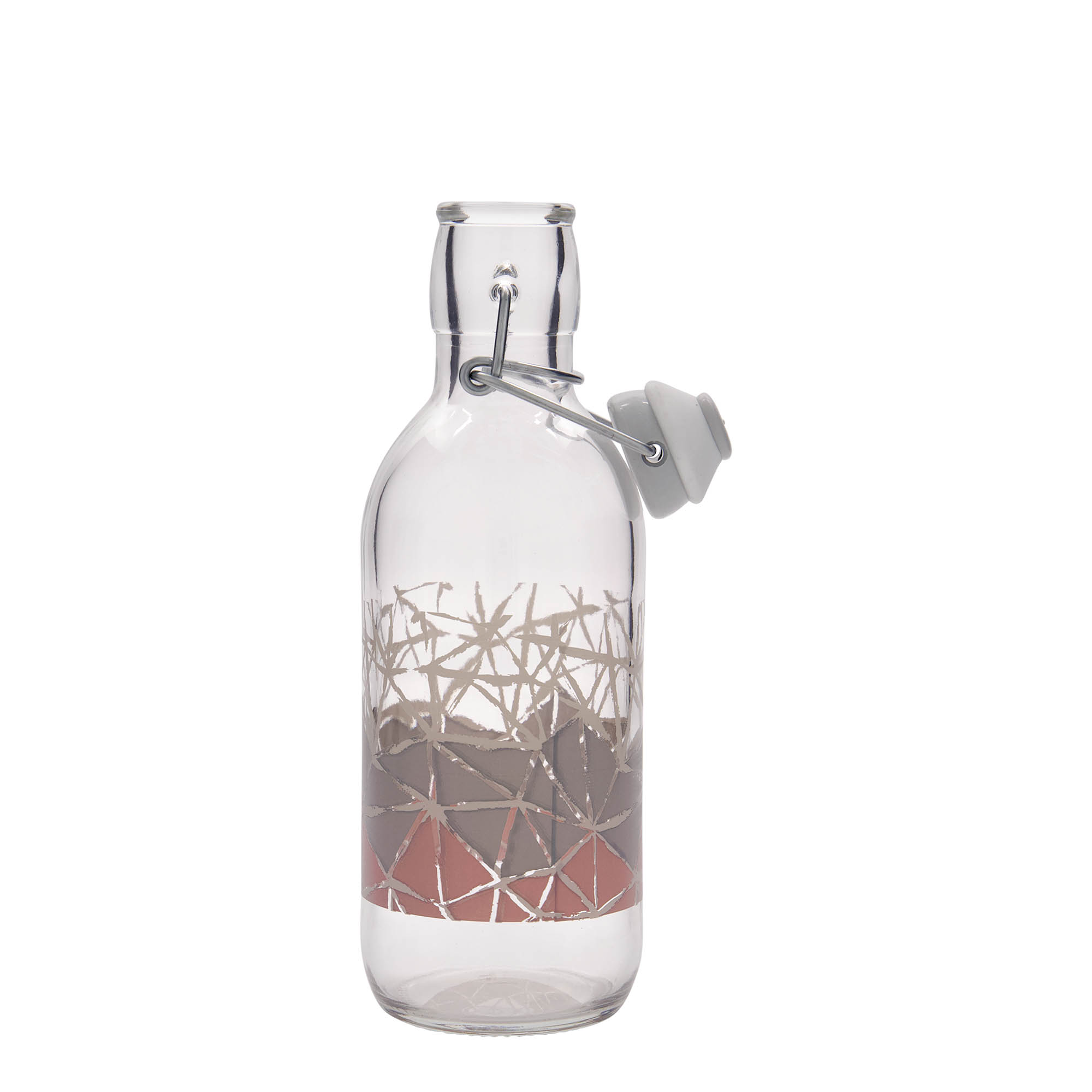 Sticlă de sticlă de 500 ml Emilia imprimată „Manolibera rosa”, gura: închidere cu clemă Sticlă de sticlă de 500 ml Emilia imprimată „Manolibera rosa”, gura: închidere cu clemă